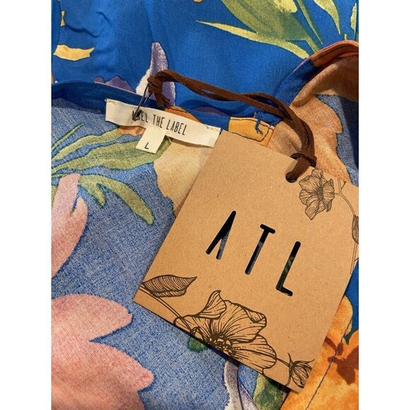 NWT Abel The Label Blue Star Maxi Dress Flutter Sleeve Pink Tropical Large - Picture 6 of 7